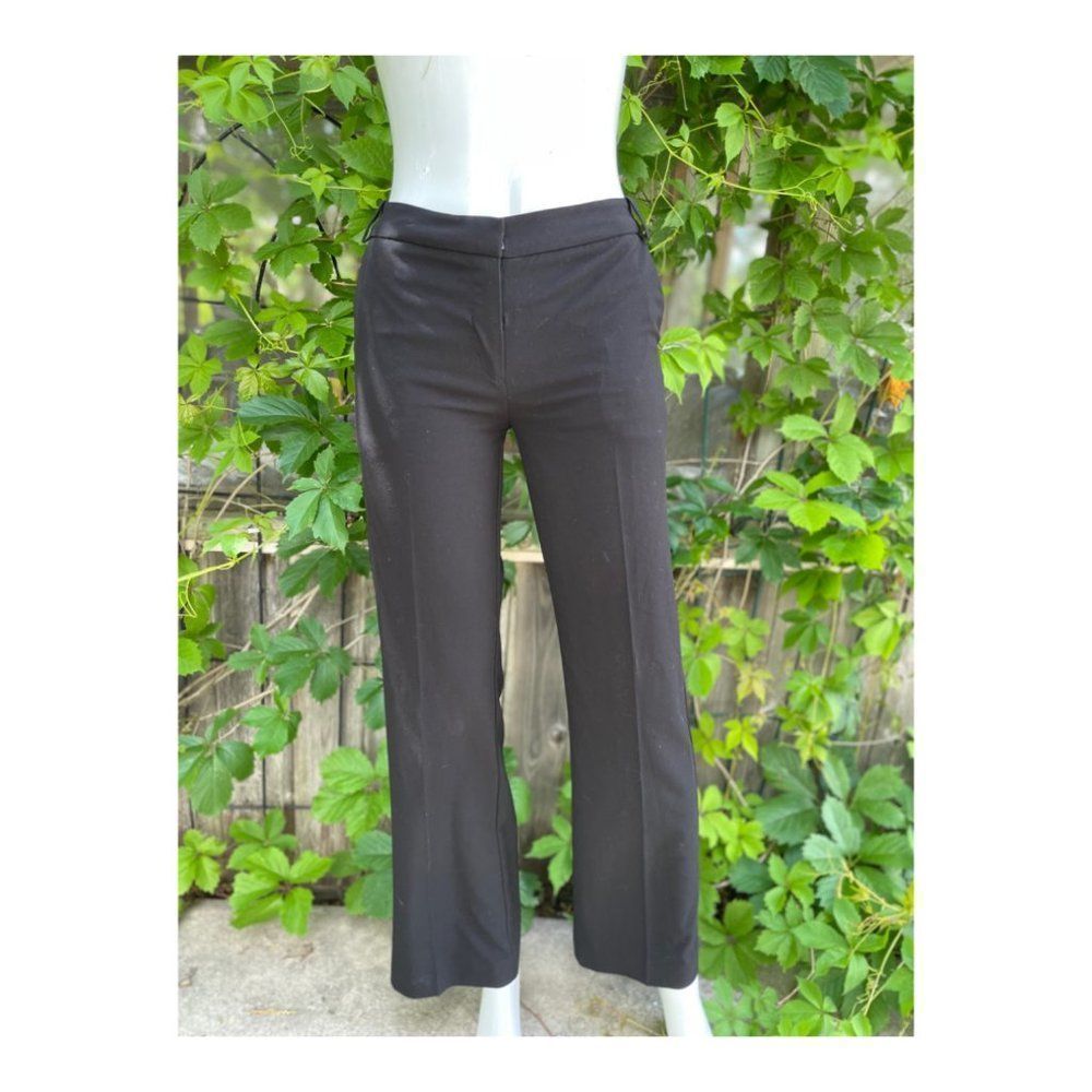 George Black Trousers Mid Rise Straight Flare Cuff Sz 6